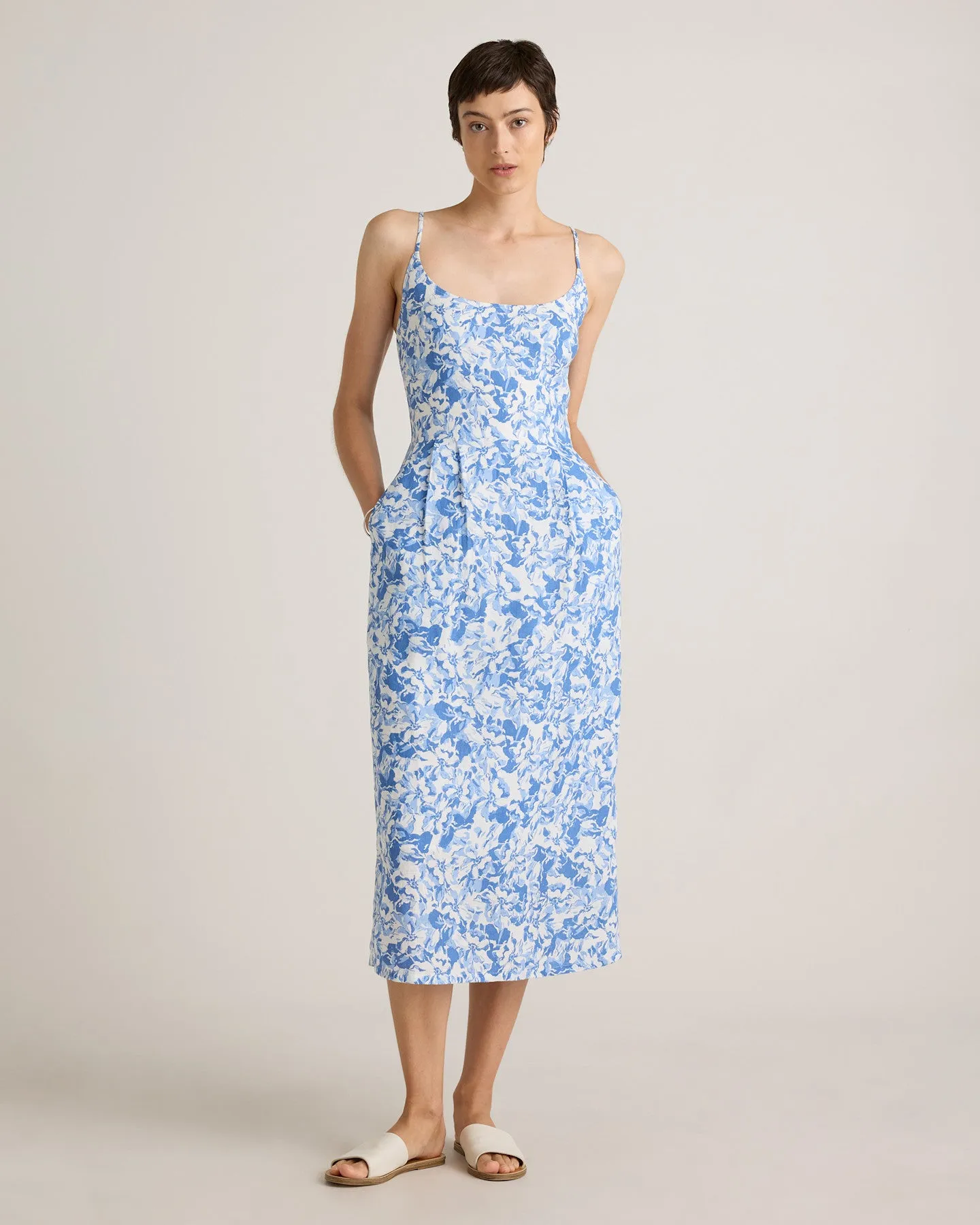 100% European Linen Scoop Neck Midi Dress