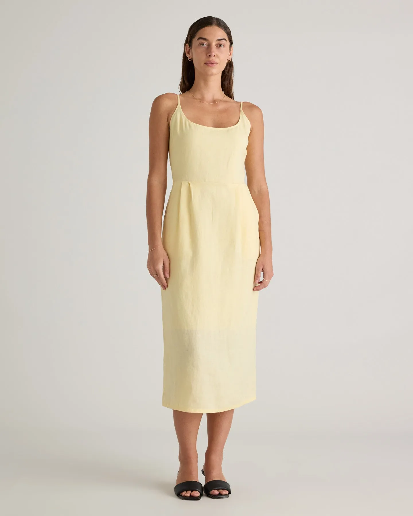 100% European Linen Scoop Neck Midi Dress