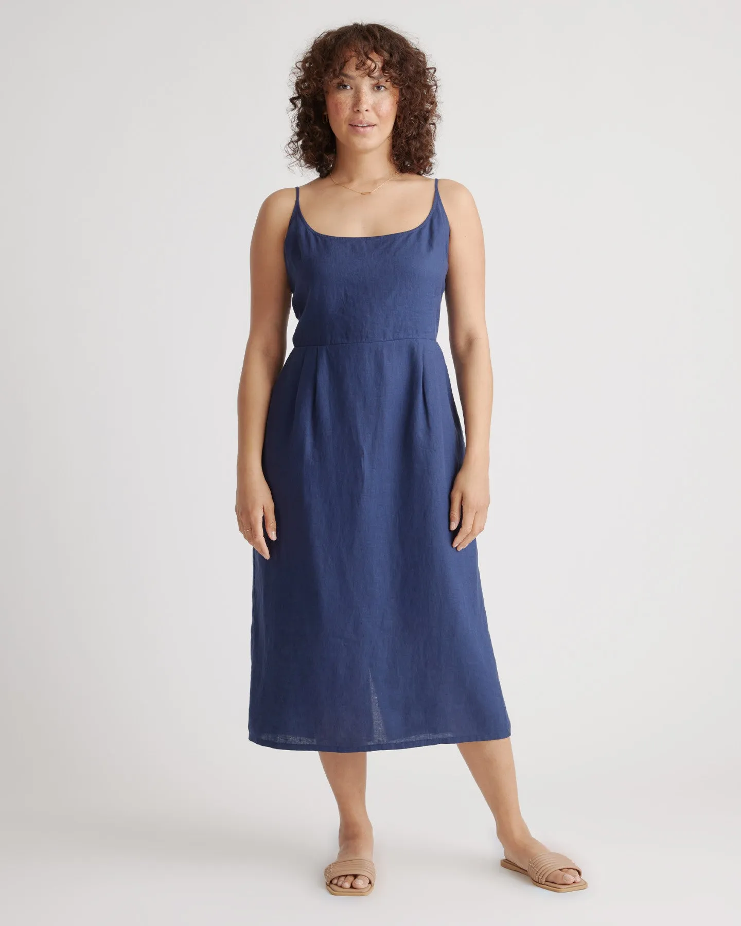 100% European Linen Scoop Neck Midi Dress