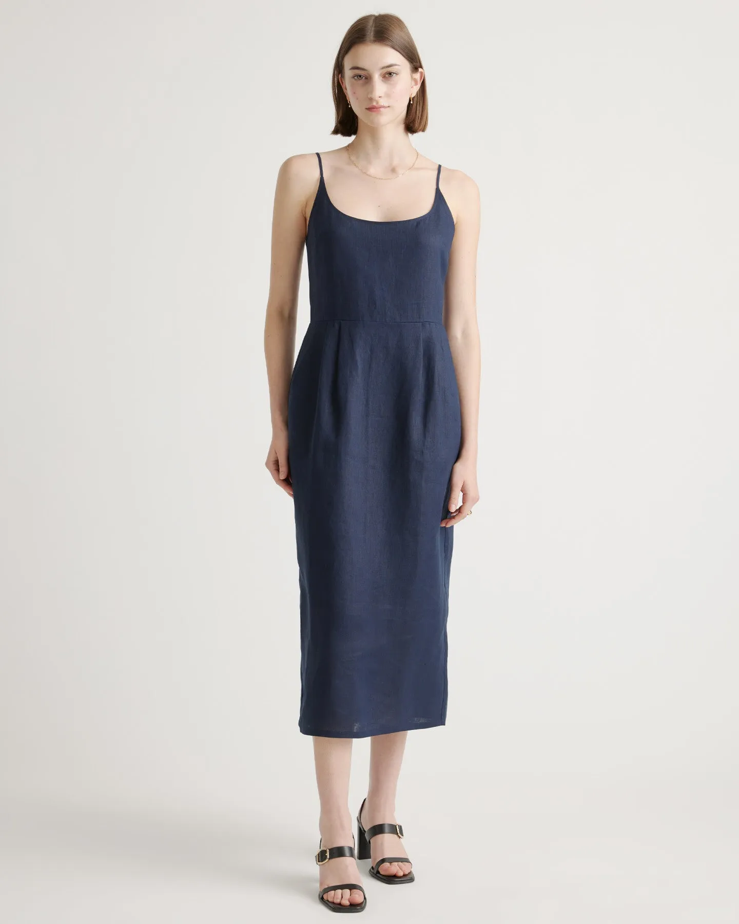 100% European Linen Scoop Neck Midi Dress