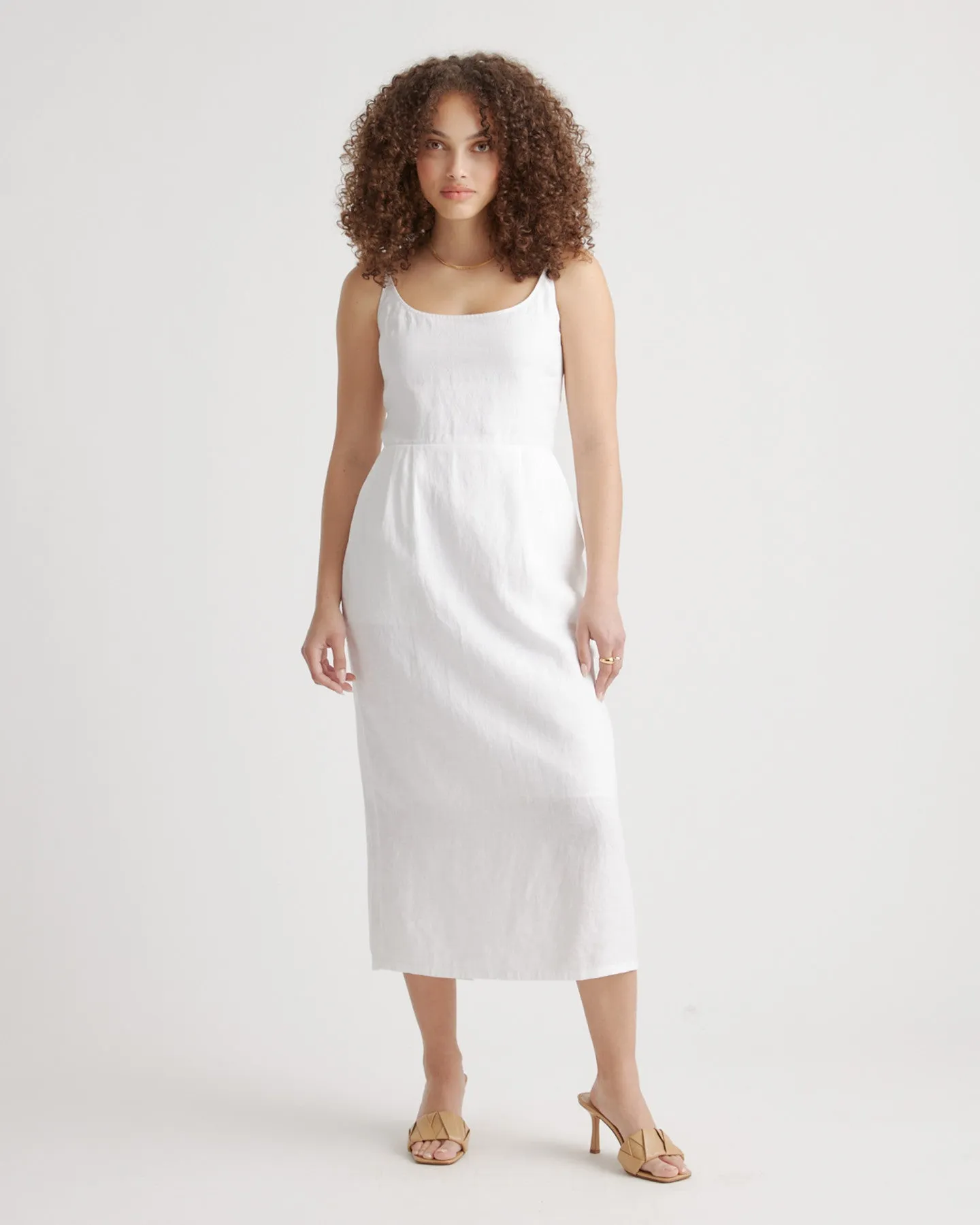 100% European Linen Scoop Neck Midi Dress