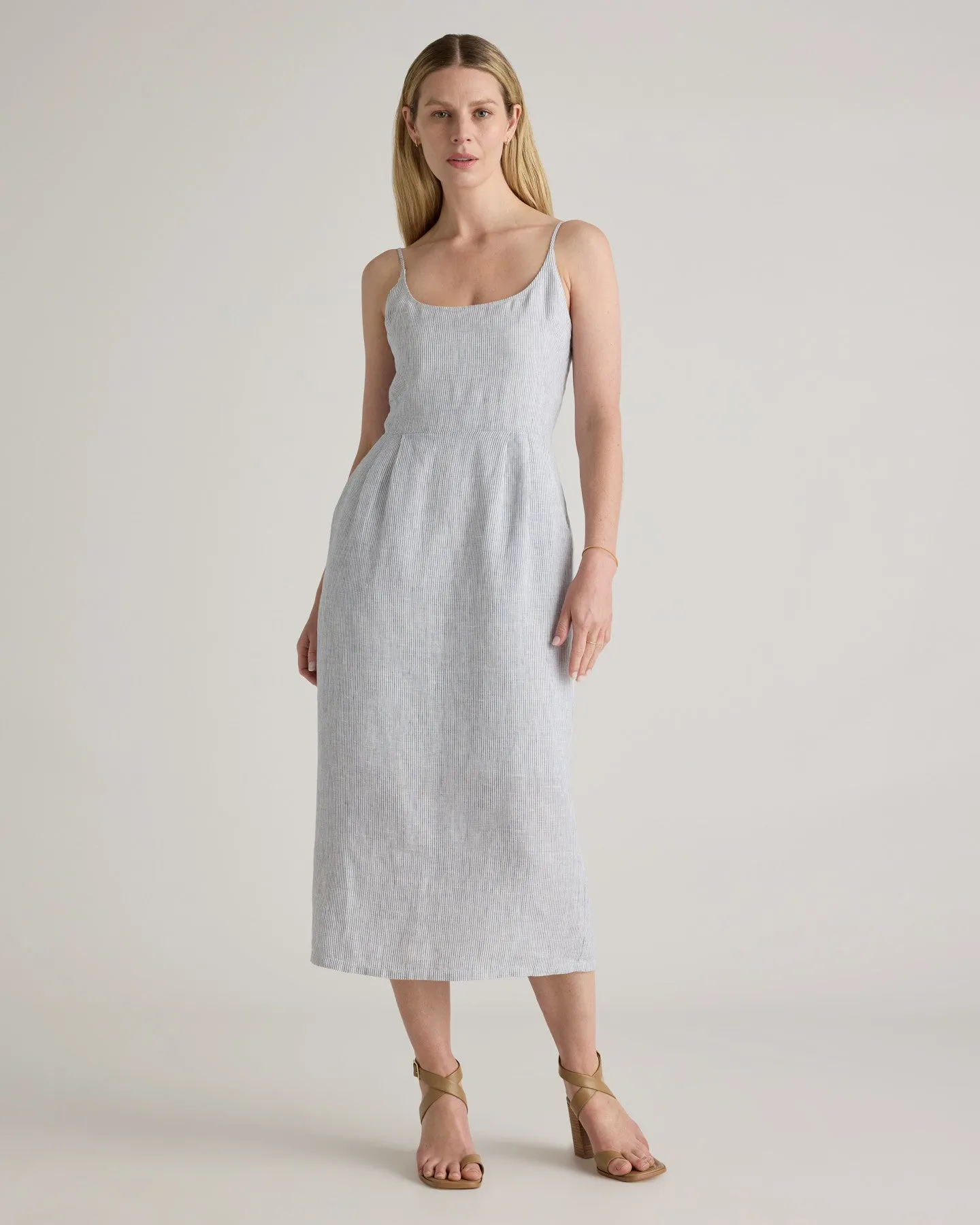 100% European Linen Scoop Neck Midi Dress