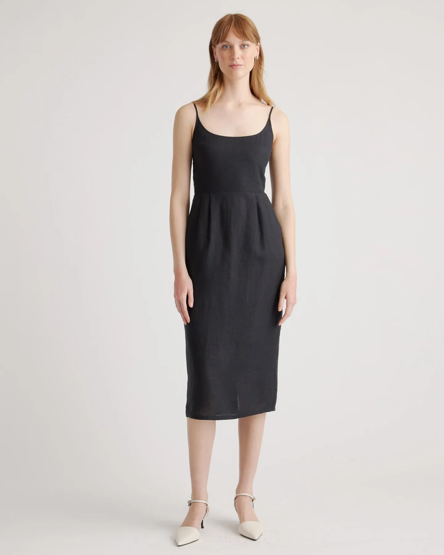 100% European Linen Scoop Neck Midi Dress