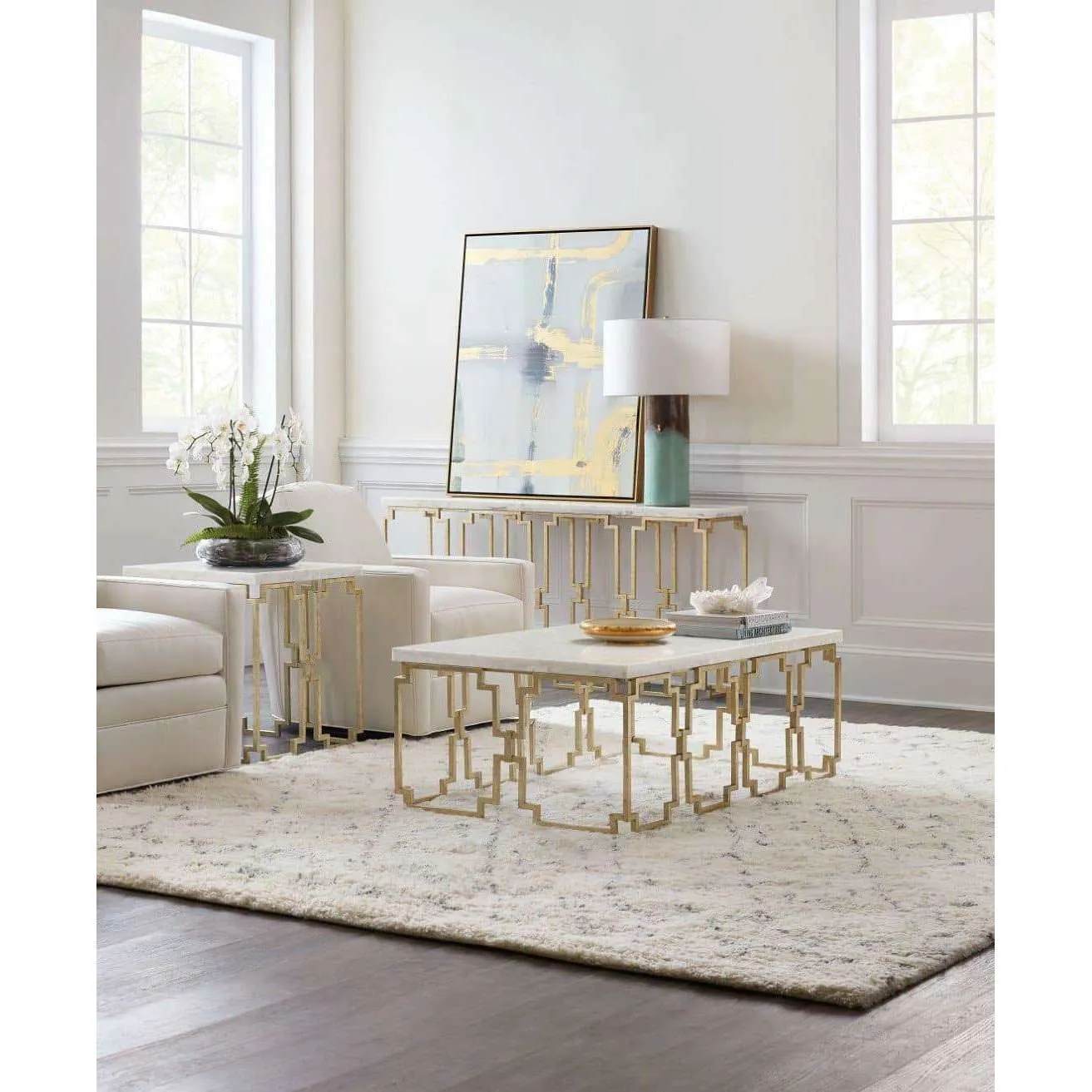 1687-80 Evermore Console Table with Kalala White Marble Top & Gold Metal Base – Stylish & Chic