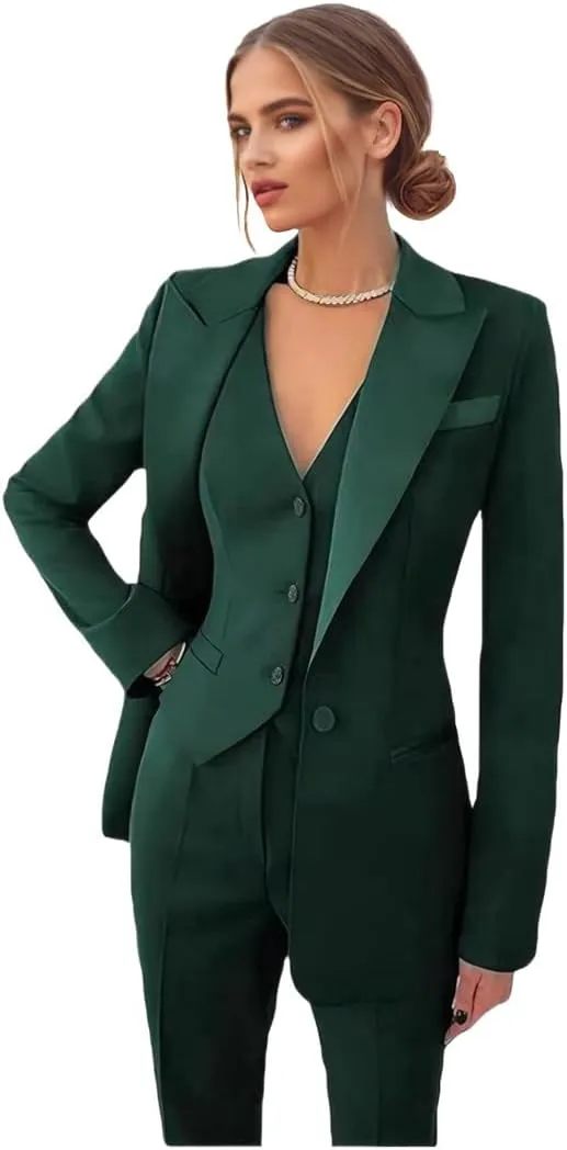 3 PC Women Suit for Work Professional Womens Tuxedo Suit Set Business Suit Blazer Vest Pants