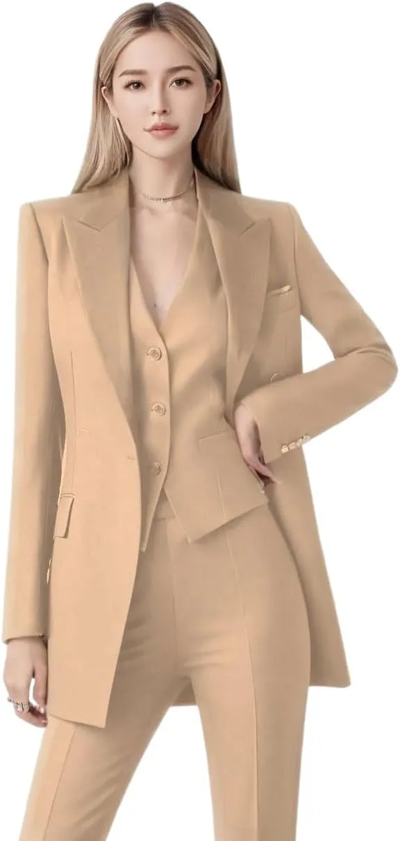 3 PC Women Suit for Work Professional Womens Tuxedo Suit Set Business Suit Blazer Vest Pants