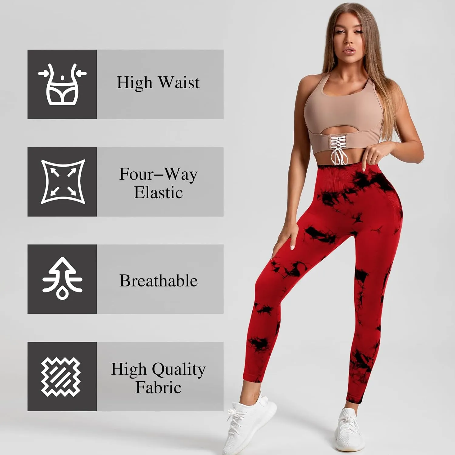 4 Pcs Womens Workout Leggings Tie Dye High Waisted Yoga Pants Seamless Scrunch Butt Lifting Compression Tights