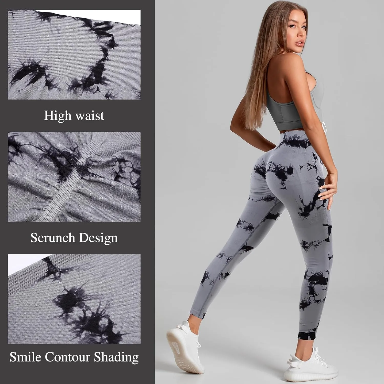 4 Pcs Womens Workout Leggings Tie Dye High Waisted Yoga Pants Seamless Scrunch Butt Lifting Compression Tights