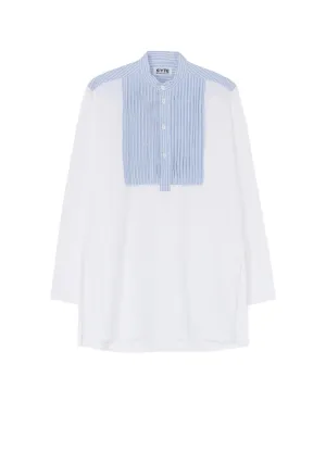 40/2 COTTON JERSEY   STRIPED FABRIC CHEST PIN TUCKED SHIRT