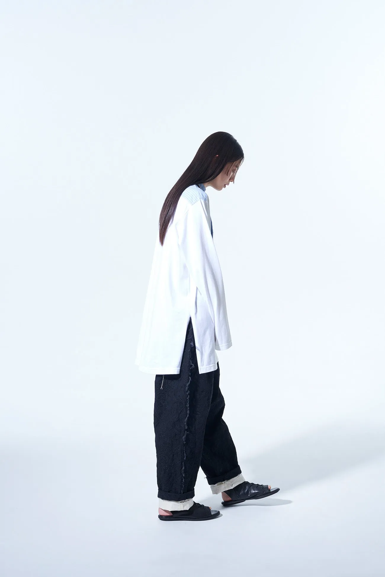 40/2 COTTON JERSEY   STRIPED FABRIC CHEST PIN TUCKED SHIRT