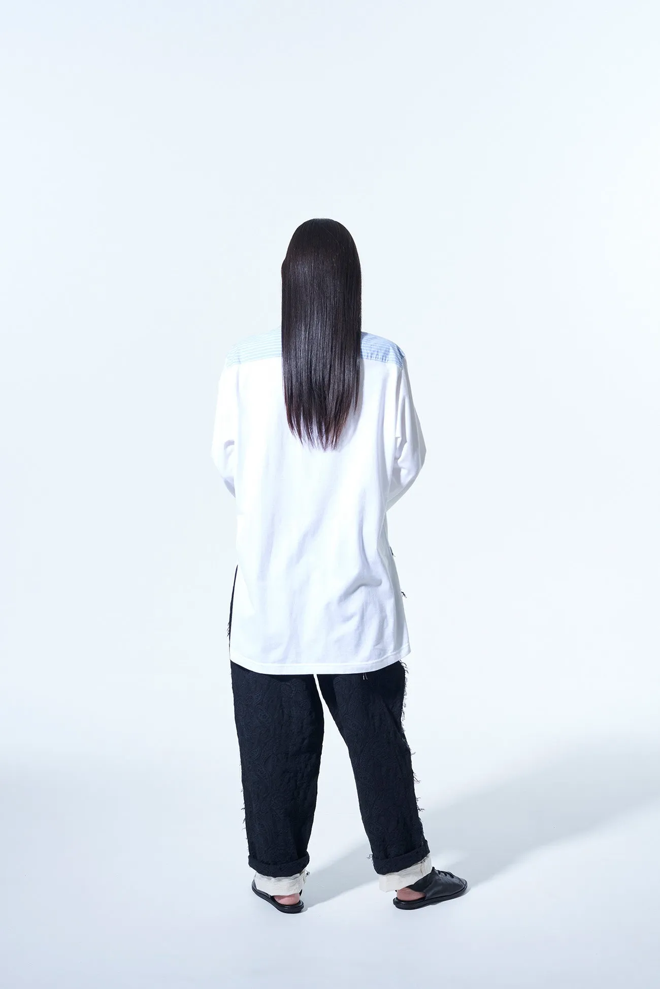 40/2 COTTON JERSEY   STRIPED FABRIC CHEST PIN TUCKED SHIRT