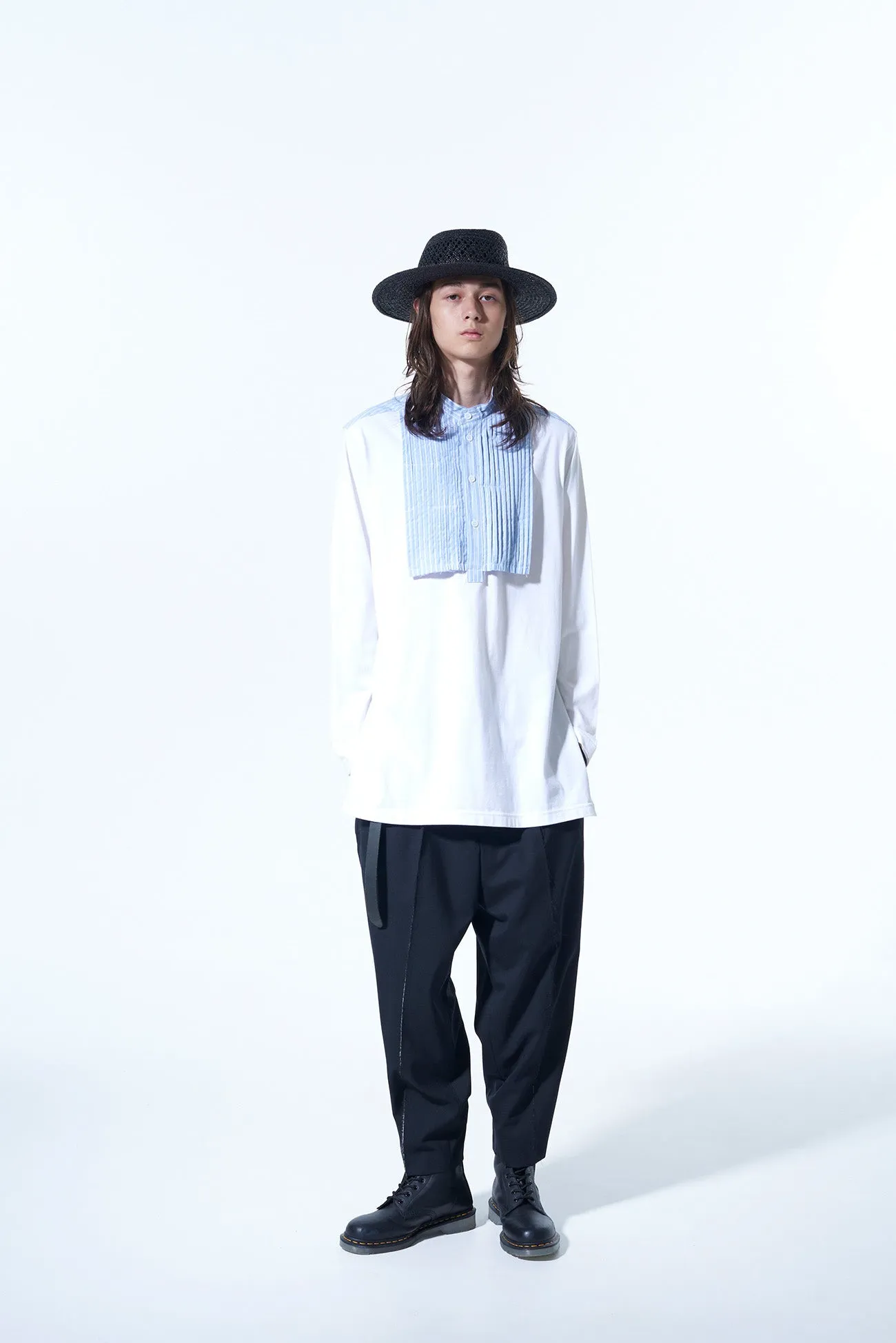 40/2 COTTON JERSEY   STRIPED FABRIC CHEST PIN TUCKED SHIRT