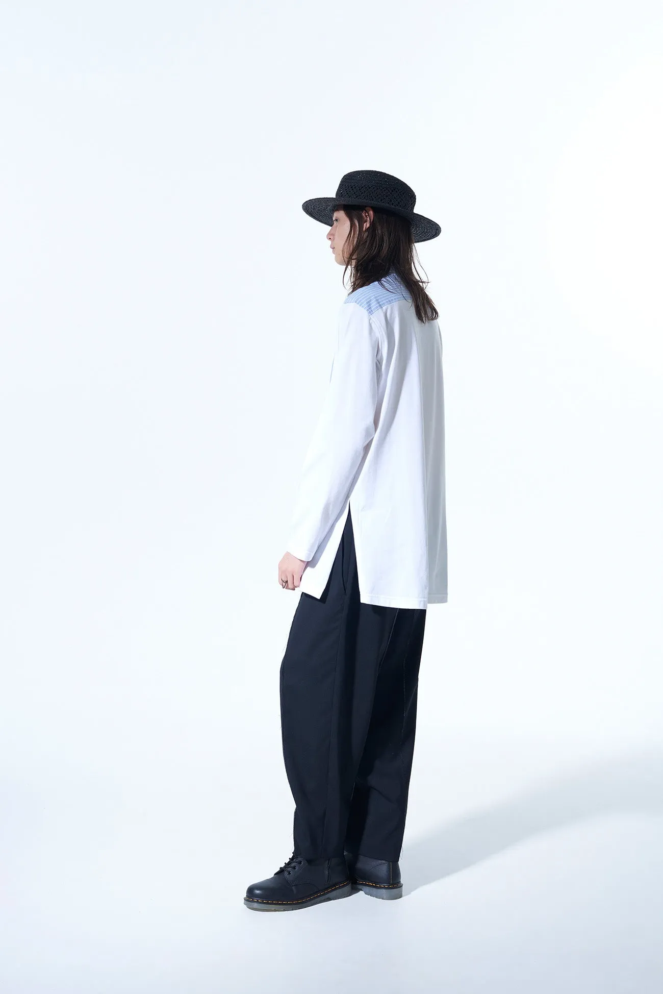 40/2 COTTON JERSEY   STRIPED FABRIC CHEST PIN TUCKED SHIRT