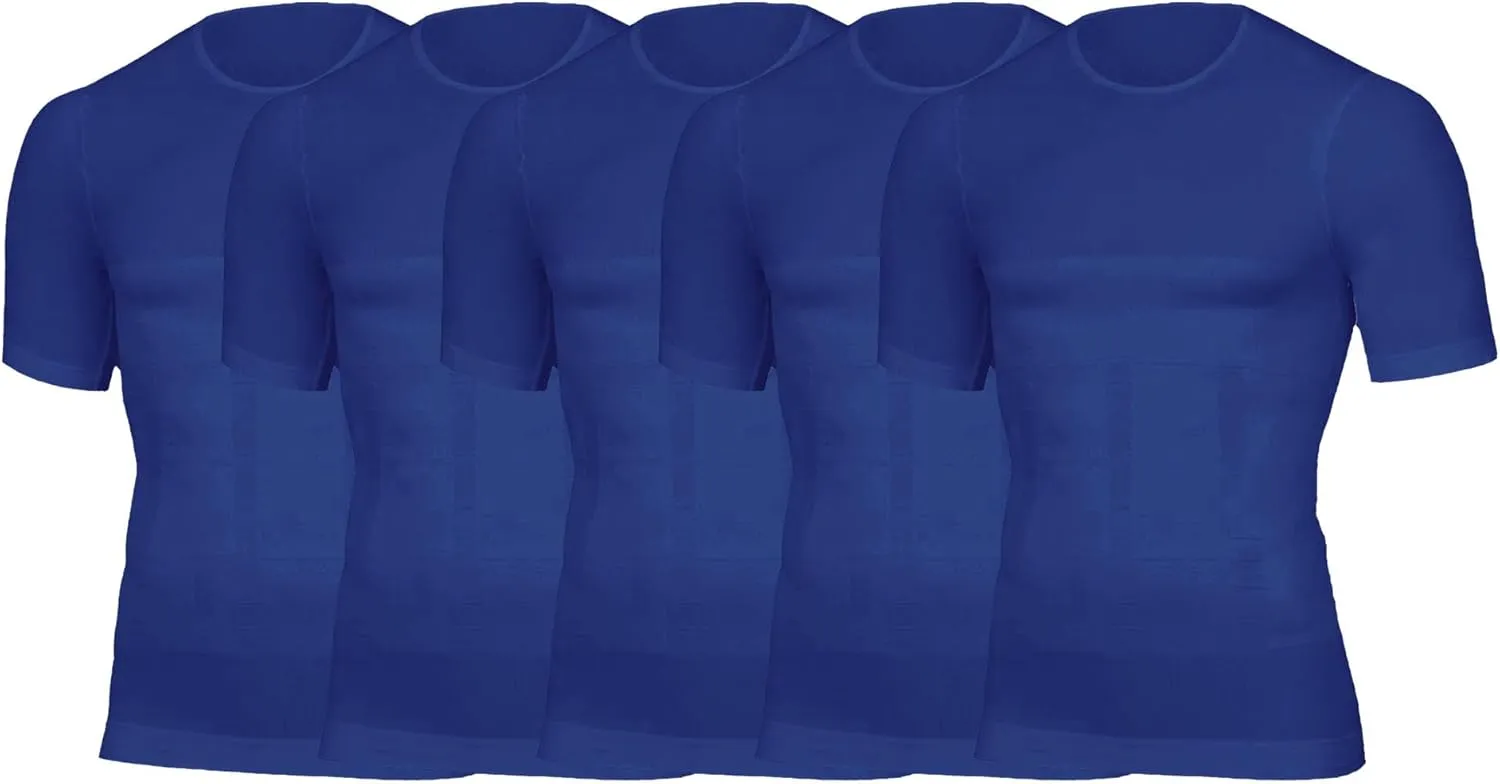5 Pack Mens Compression Shirts Short Sleeve Athletic Workout T-Shirts Shapewear Undershirts Running T-Shirt Tops