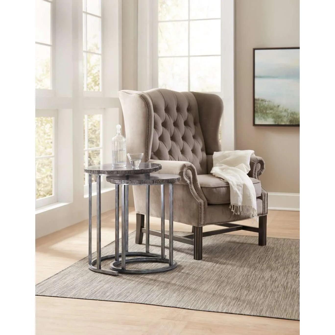500-50 Stylish Hardwood and Metal Tube Nesting Tables with Levelers for Casual Living Spaces