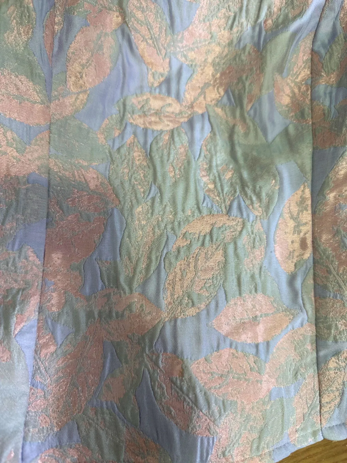 abitu Pink and Blue Brocade Puff Sleeve Blouse UK S