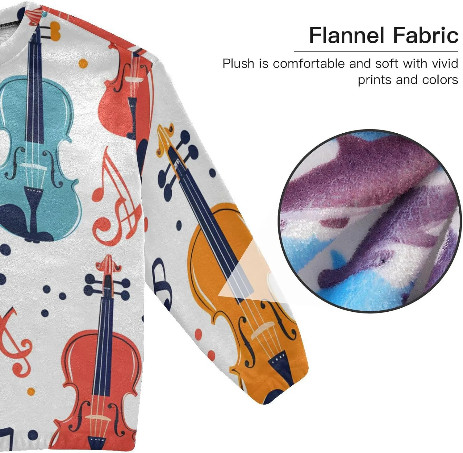 ALAZA Colorful Seamless Violins and Notes Women's Pajama Set Long Sleeve Top Drawstring Pockets Pants Warm Cozy Loungewear,S