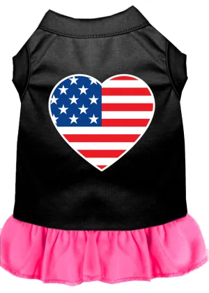 American Flag Heart Screen Print Dress Black With Bright Pink Xl