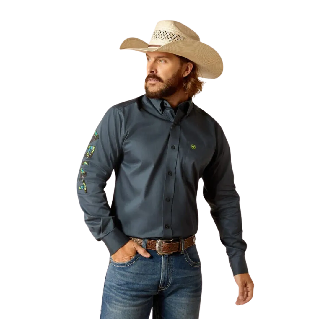 Ariat Men's Team Logo Twill Fitted Dark Gray Shirt
