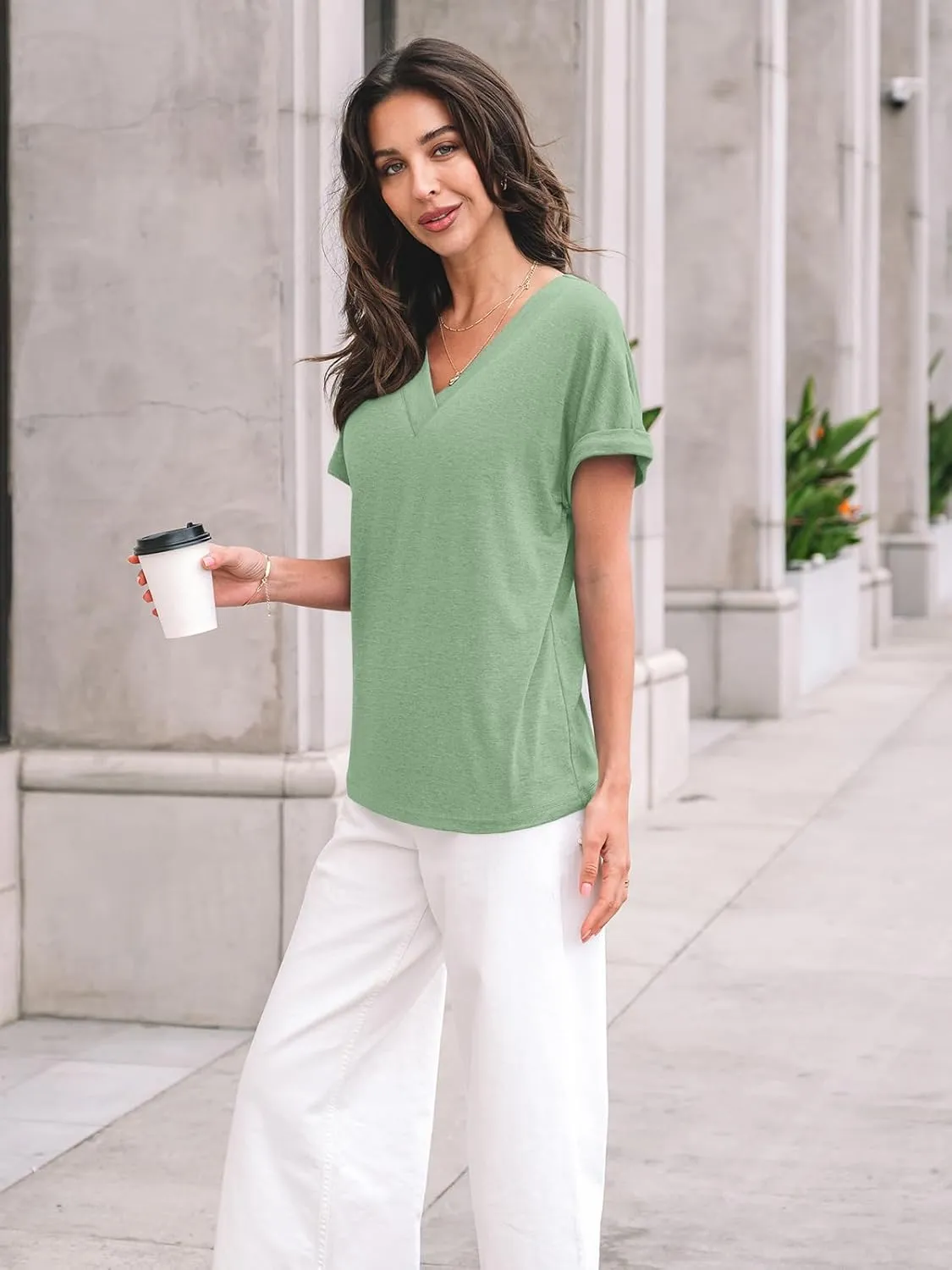 AUTOMET Womens Tops Short Sleeve T Shirt Summer V Neck Casual Top 2025 Spring Cute Basic Trendy Outfits Fashion