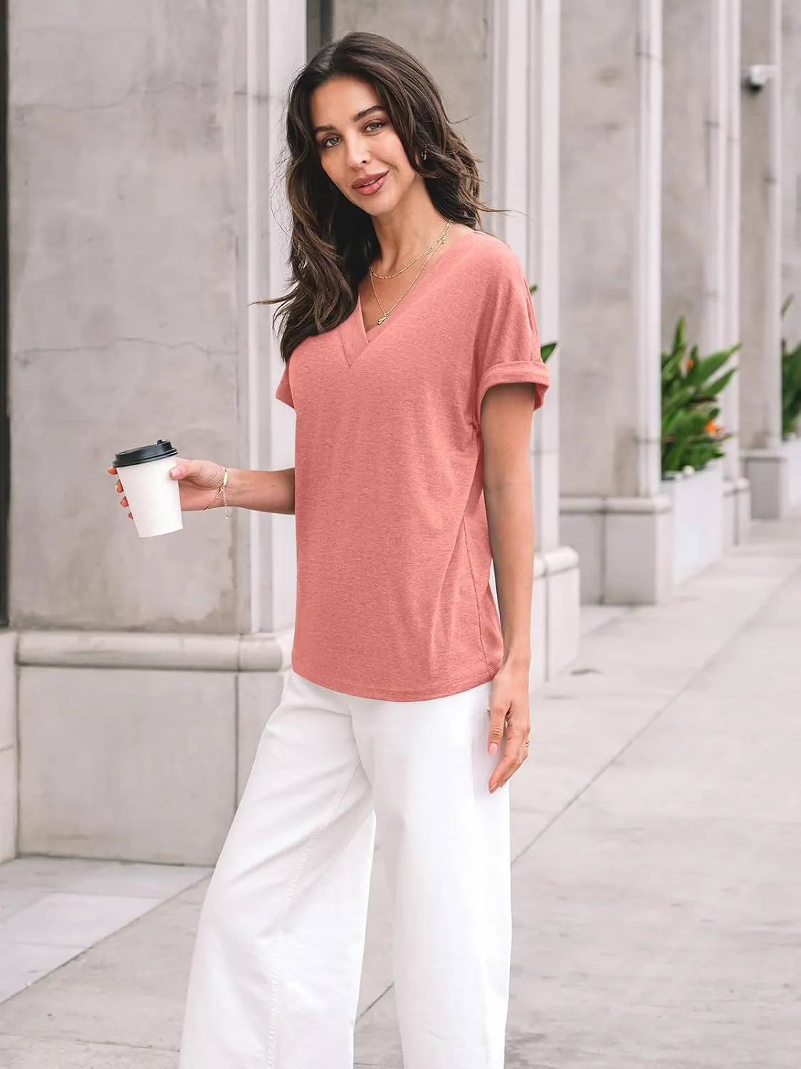 AUTOMET Womens Tops Short Sleeve T Shirt Summer V Neck Casual Top 2025 Spring Cute Basic Trendy Outfits Fashion