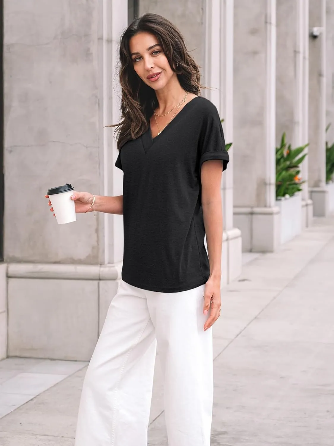 AUTOMET Womens Tops Short Sleeve T Shirt Summer V Neck Casual Top 2025 Spring Cute Basic Trendy Outfits Fashion