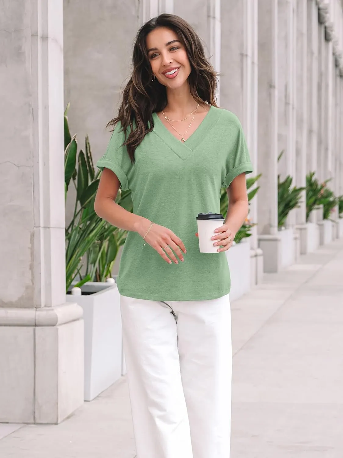 AUTOMET Womens Tops Short Sleeve T Shirt Summer V Neck Casual Top 2025 Spring Cute Basic Trendy Outfits Fashion