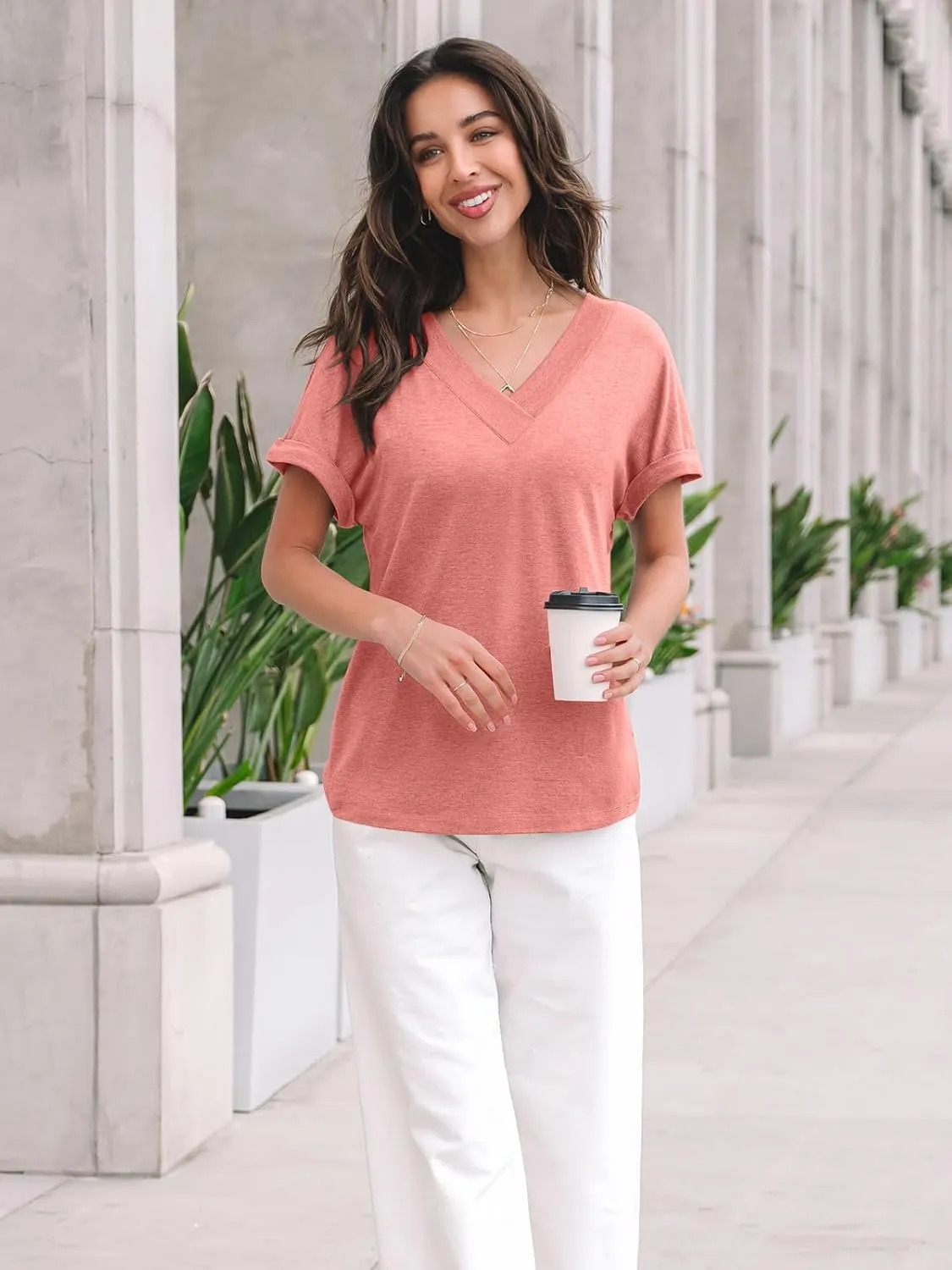 AUTOMET Womens Tops Short Sleeve T Shirt Summer V Neck Casual Top 2025 Spring Cute Basic Trendy Outfits Fashion
