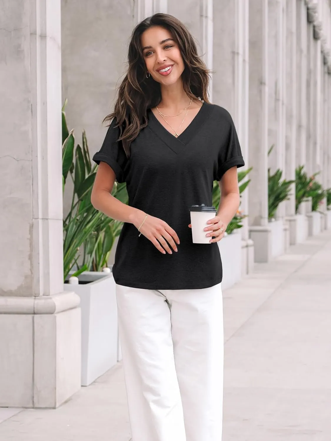 AUTOMET Womens Tops Short Sleeve T Shirt Summer V Neck Casual Top 2025 Spring Cute Basic Trendy Outfits Fashion