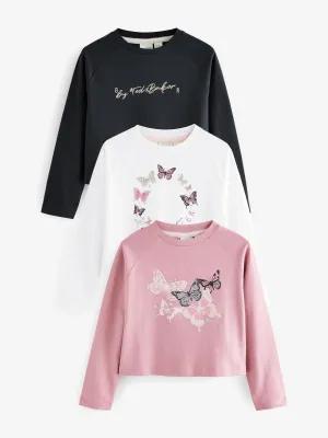 Baker by Ted Baker Multi Printed Long Sleeve 100% Cotton T-Shirts 3 Pack