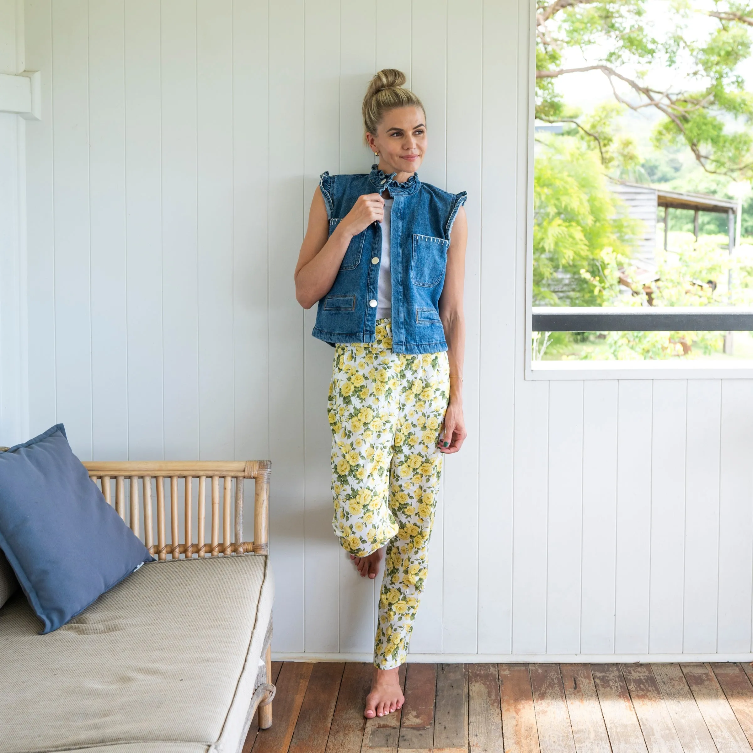 Belted Cotton Pants, 'Carline Rose' Liberty Fabrics