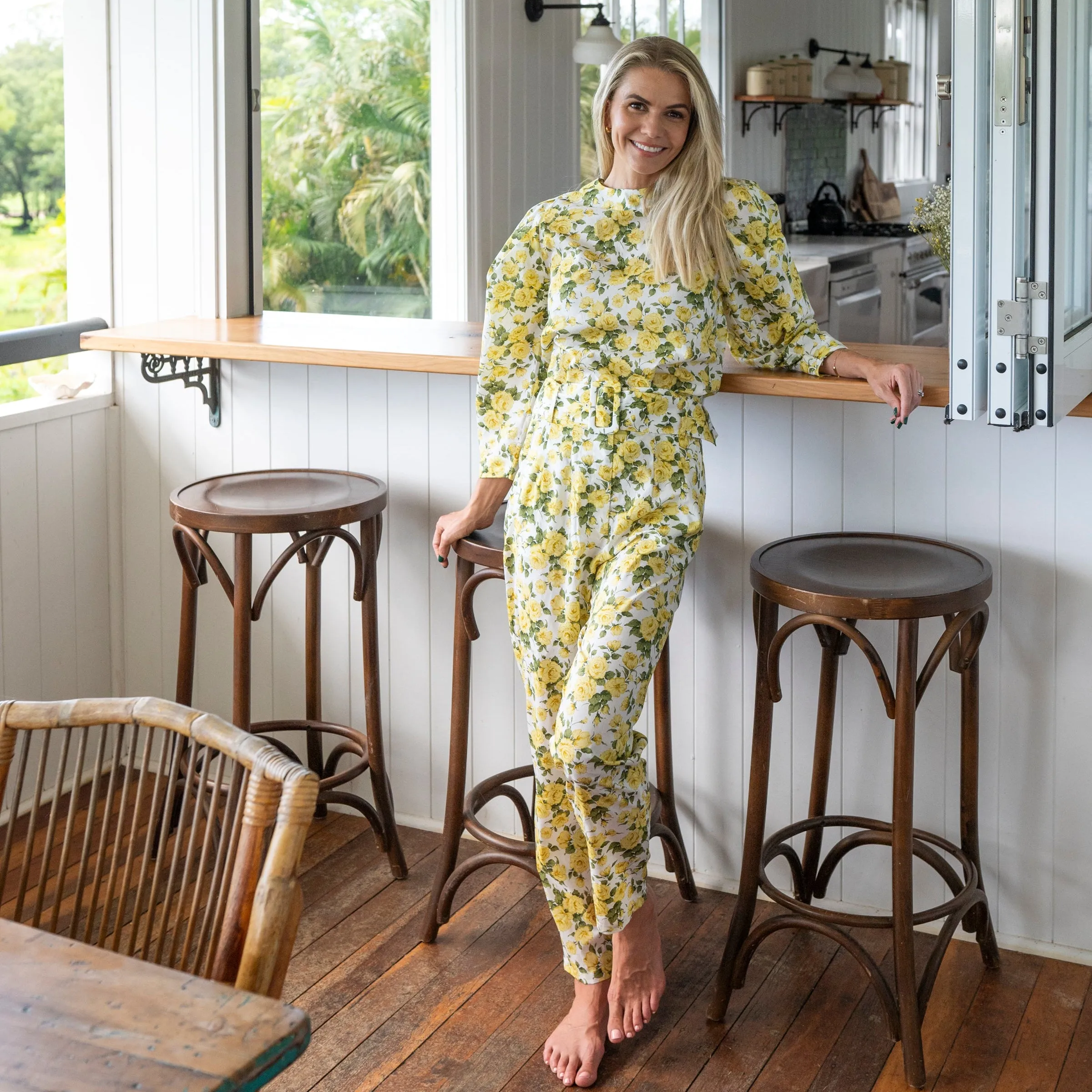 Belted Cotton Pants, 'Carline Rose' Liberty Fabrics