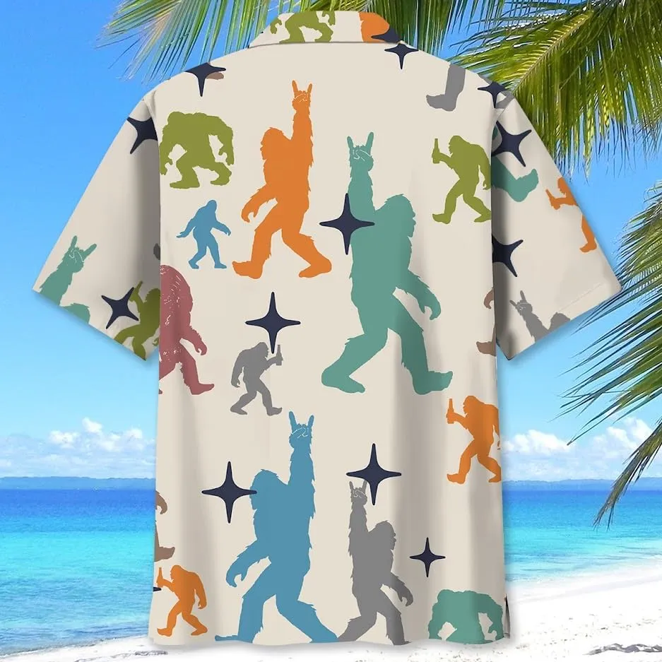 Bigfoot Hawaiian Shirts for Men Short Sleeve Aloha Beach Shirt Summer Surfing Sasquatch Casual Button Down Shirts