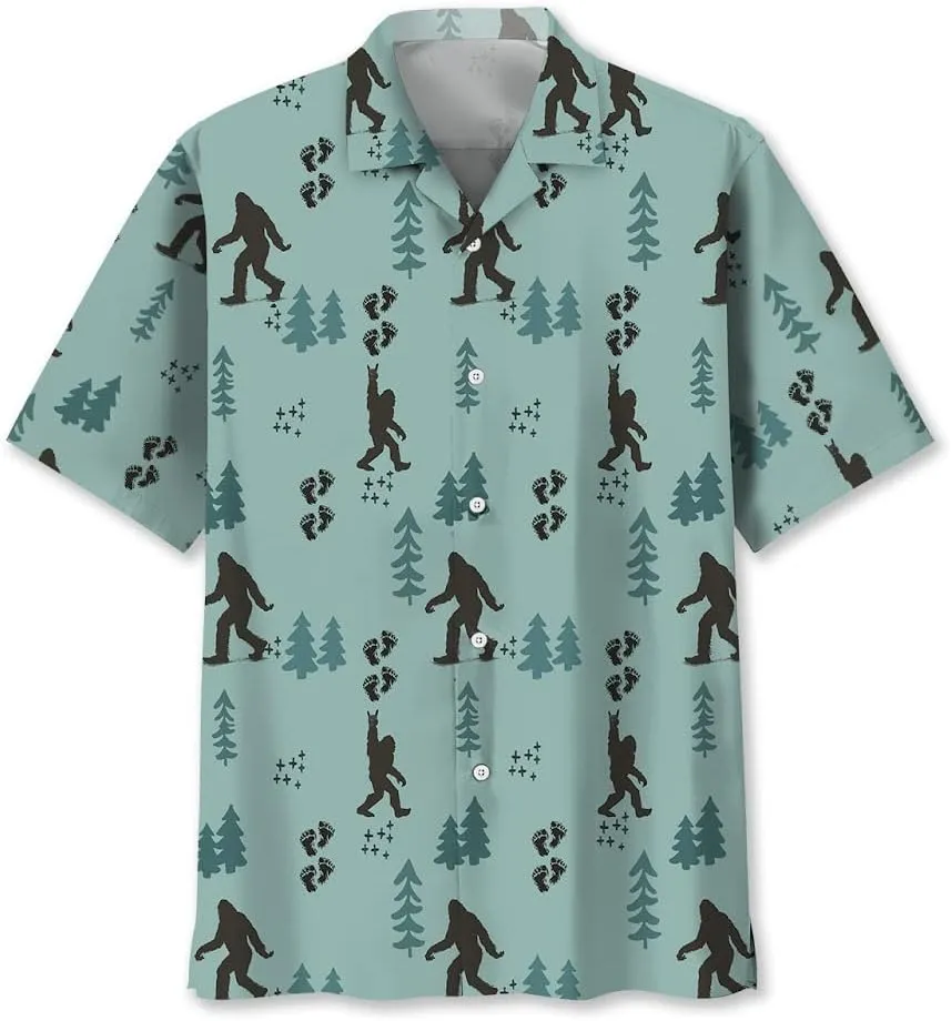 Bigfoot Hawaiian Shirts for Men Short Sleeve Aloha Beach Shirt Summer Surfing Sasquatch Casual Button Down Shirts