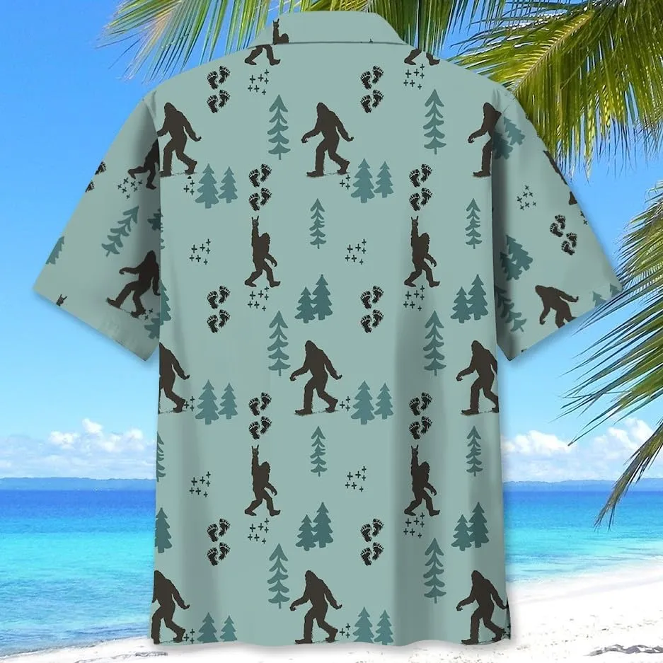 Bigfoot Hawaiian Shirts for Men Short Sleeve Aloha Beach Shirt Summer Surfing Sasquatch Casual Button Down Shirts