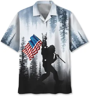 Bigfoot Hawaiian Shirts for Men Short Sleeve Aloha Beach Shirt Summer Surfing Sasquatch Casual Button Down Shirts