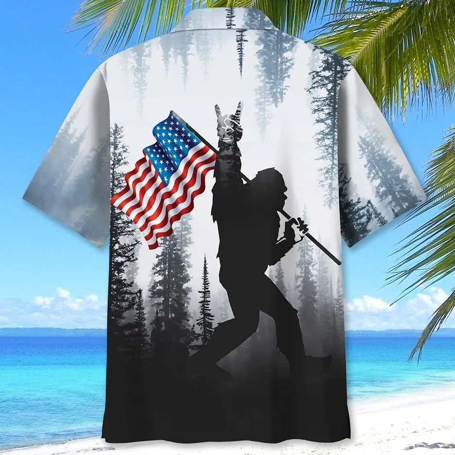Bigfoot Hawaiian Shirts for Men Short Sleeve Aloha Beach Shirt Summer Surfing Sasquatch Casual Button Down Shirts