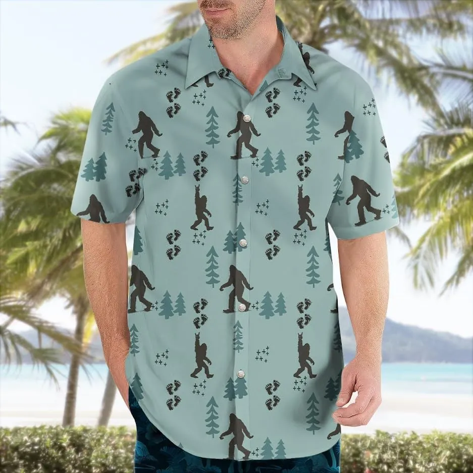 Bigfoot Hawaiian Shirts for Men Short Sleeve Aloha Beach Shirt Summer Surfing Sasquatch Casual Button Down Shirts