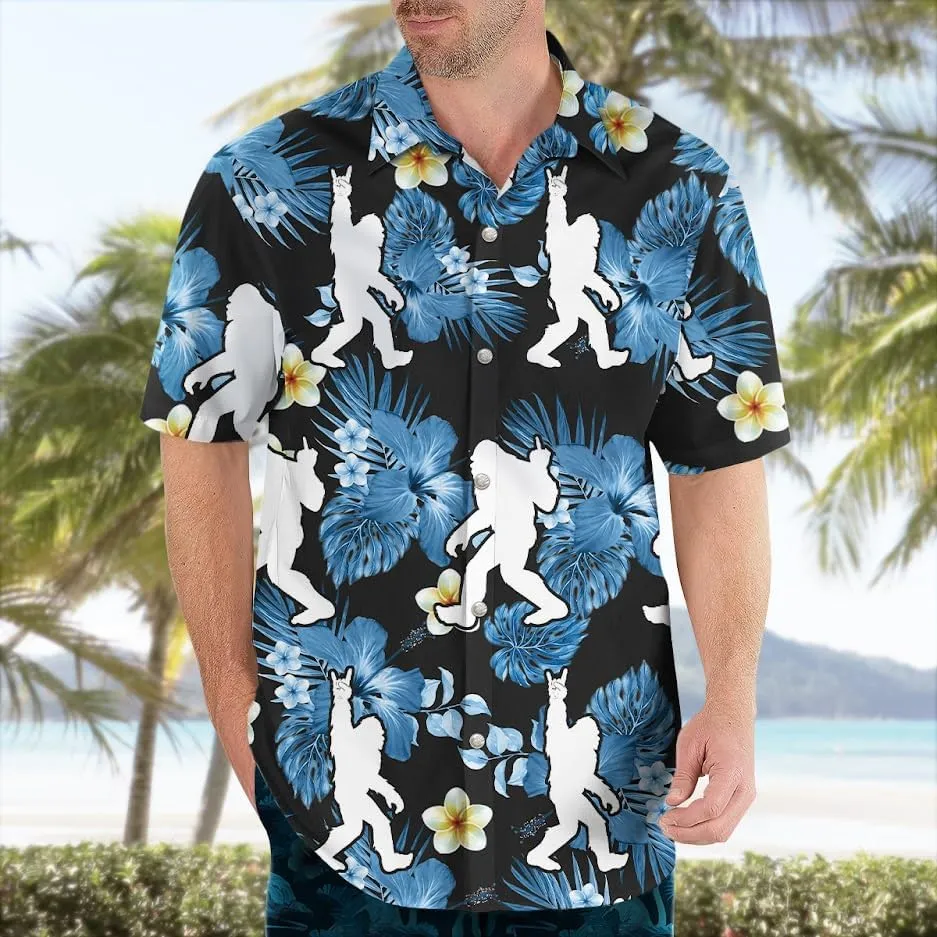 Bigfoot Hawaiian Shirts for Men Short Sleeve Aloha Beach Shirt Summer Surfing Sasquatch Casual Button Down Shirts