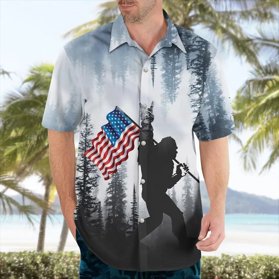 Bigfoot Hawaiian Shirts for Men Short Sleeve Aloha Beach Shirt Summer Surfing Sasquatch Casual Button Down Shirts
