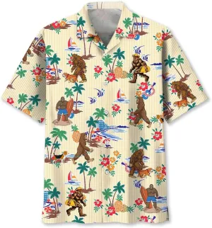 Bigfoot Hawaiian Shirts for Men Short Sleeve Aloha Beach Shirt Summer Surfing Sasquatch Casual Button Down Shirts