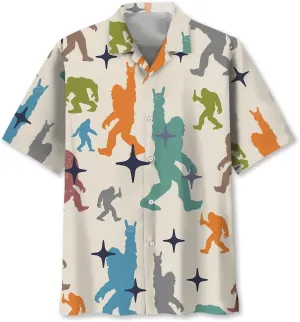 Bigfoot Hawaiian Shirts for Men Short Sleeve Aloha Beach Shirt Summer Surfing Sasquatch Casual Button Down Shirts