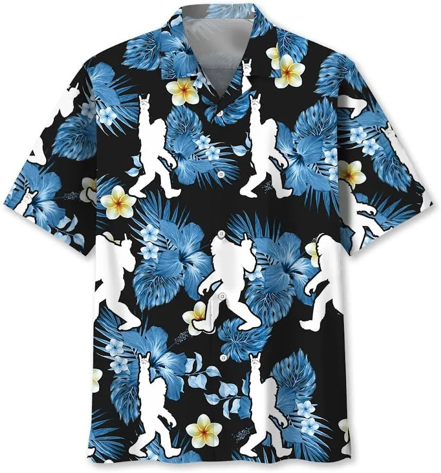 Bigfoot Hawaiian Shirts for Men Short Sleeve Aloha Beach Shirt Summer Surfing Sasquatch Casual Button Down Shirts