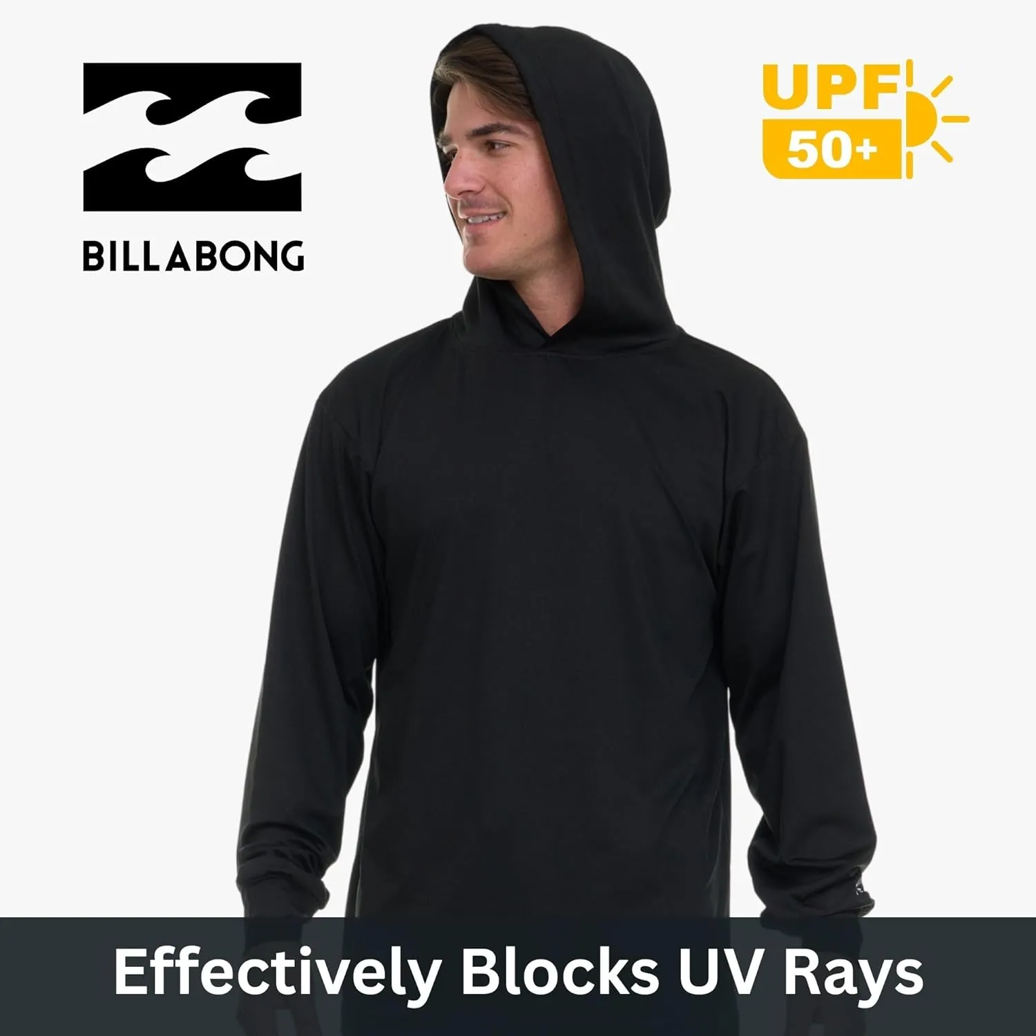 Billabong Hooded Rash Guard for Men Big and Tall, UPF 50  Long Sleeve Swim Shirt