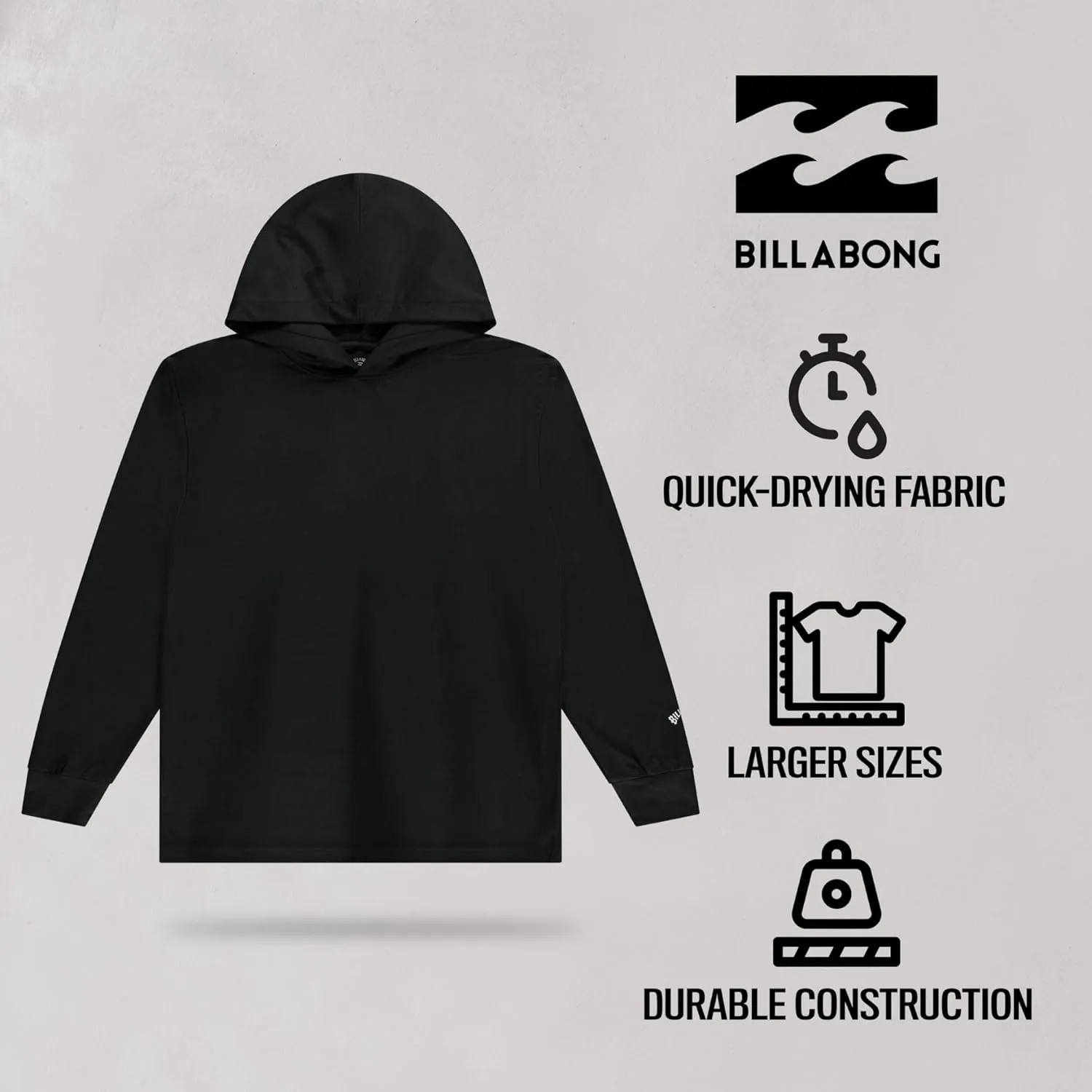 Billabong Hooded Rash Guard for Men Big and Tall, UPF 50  Long Sleeve Swim Shirt