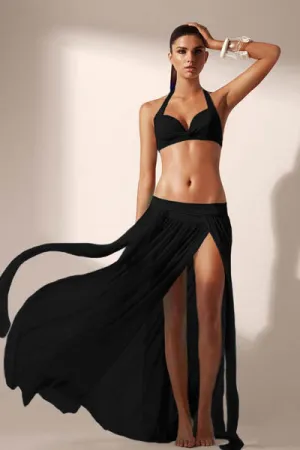 Black Elegant Mesh Maxi Skirt Cool Beachwear