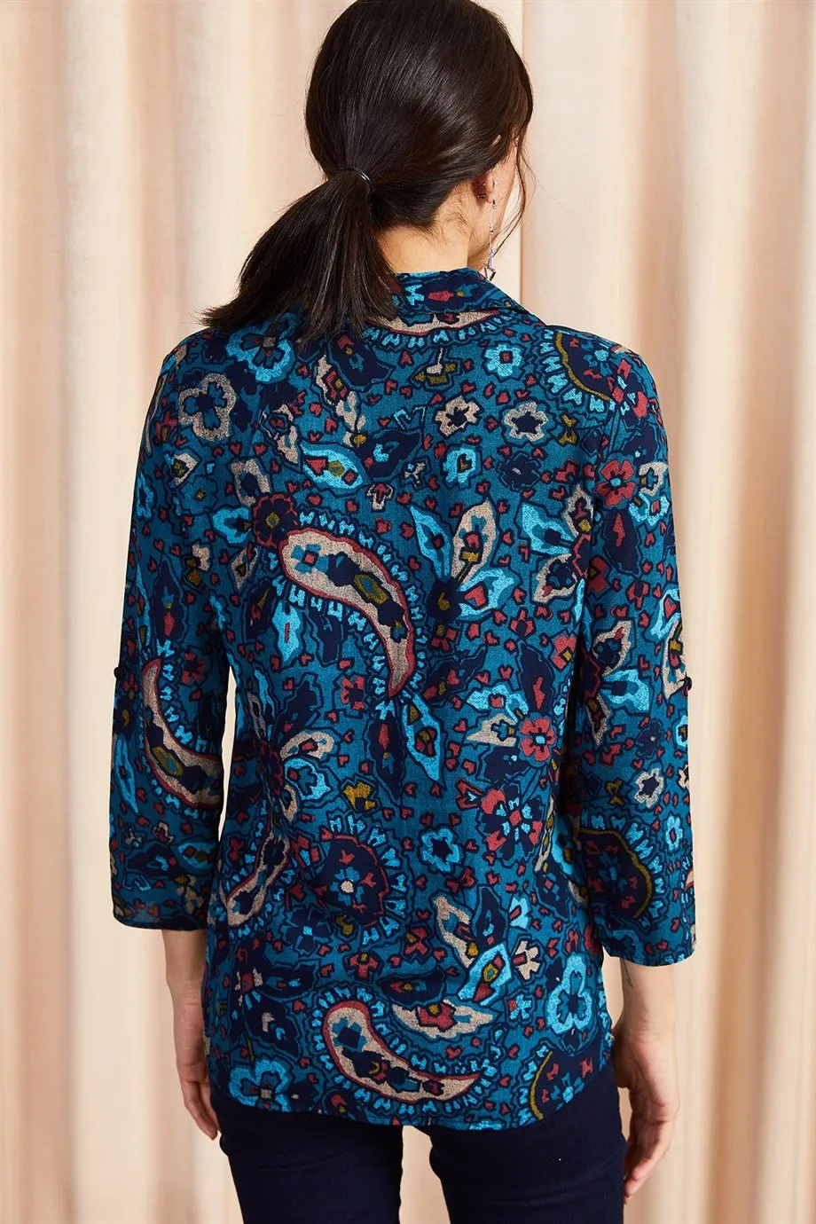Boho Paisley Print Ethnic Blue Blouse