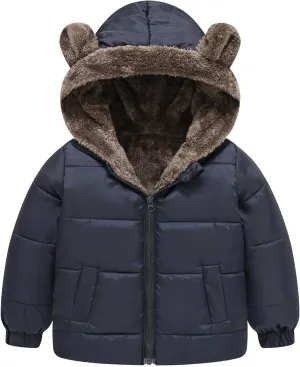 Boys Girls Solid Color Ears Cute Puffer Pocket Children Short Cotton Padded Childrens Coat Snow Coat Girls Jacket Outfit