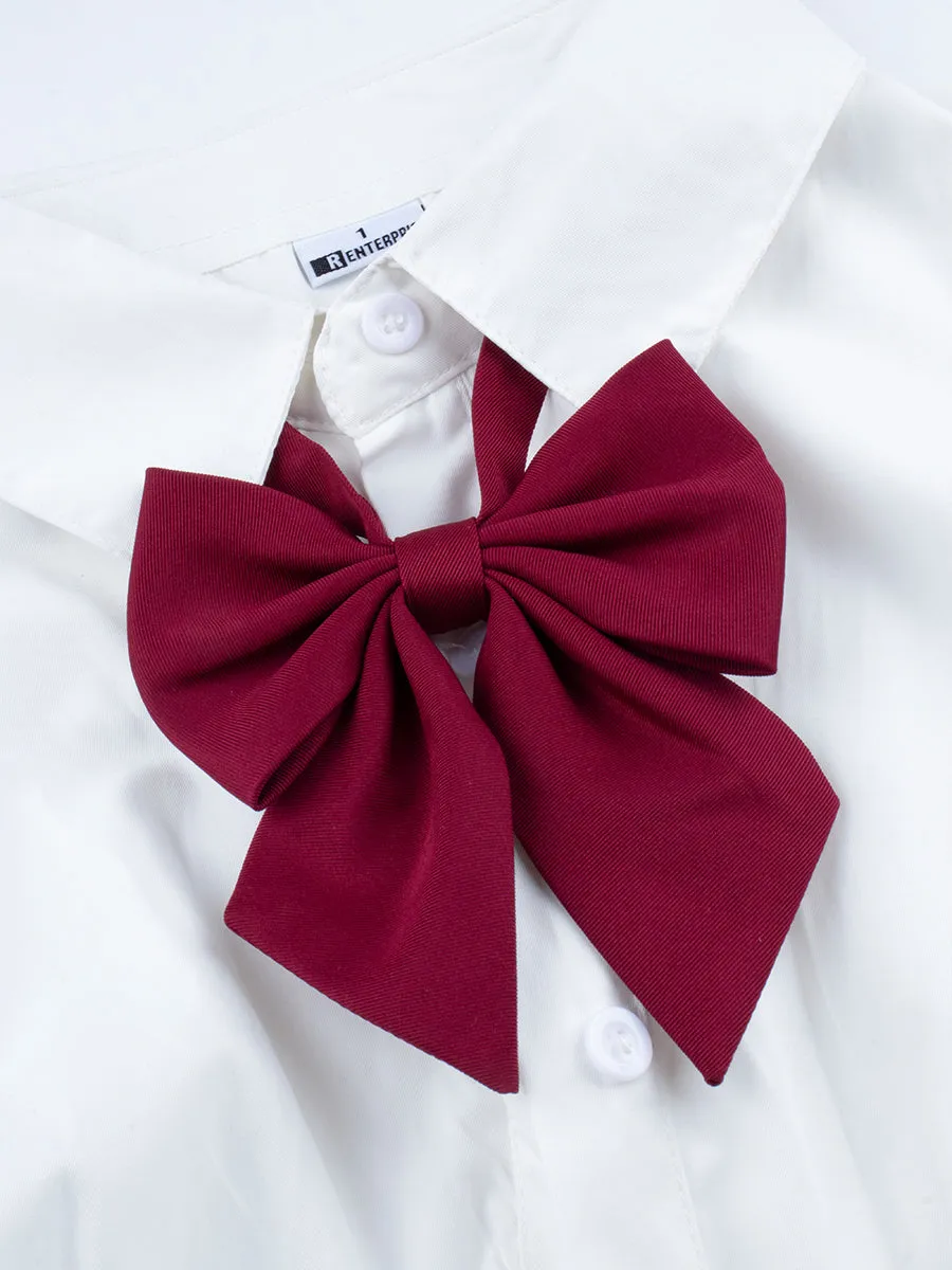 Button-Up Shirt Crop Top with Red Bow-tie