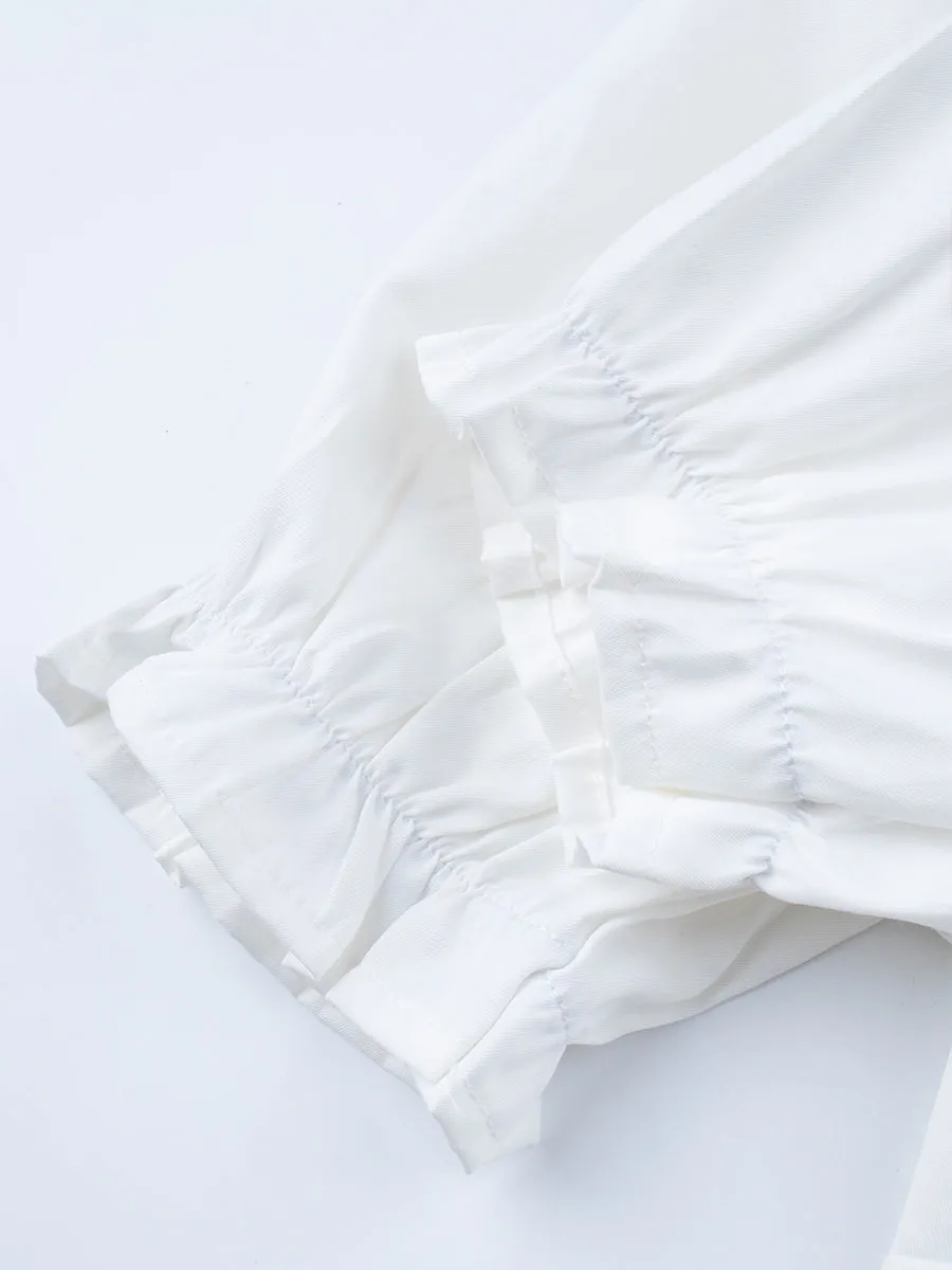 Button-Up Shirt Crop Top with Red Bow-tie